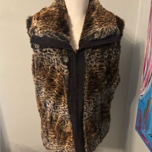 Pamela McCoy faux fur womens vest L festival outerwear boho glam leopard